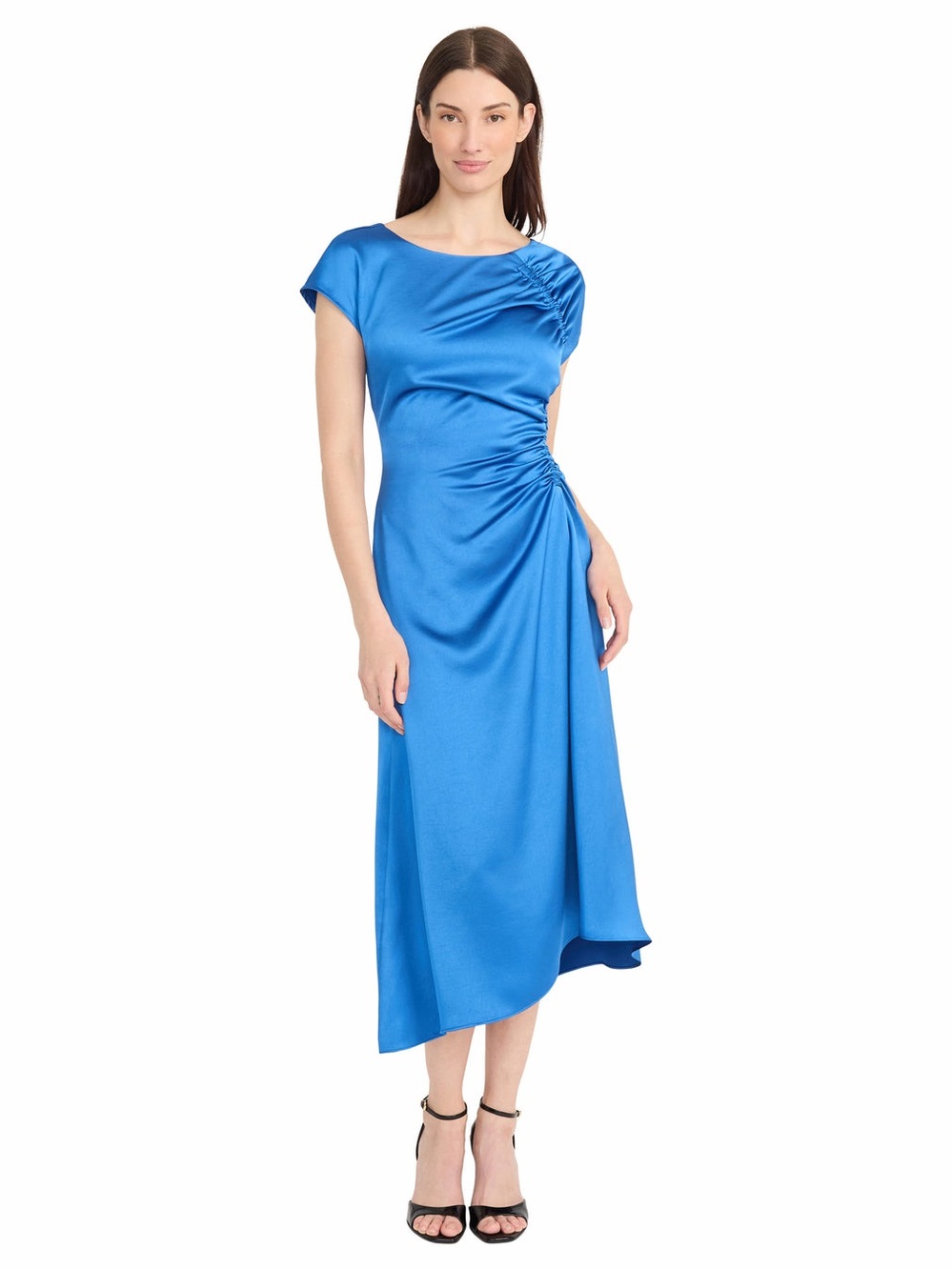 Maggy London Susie Blue Satin Asymmetrical Midi Dress Size 4 NWT